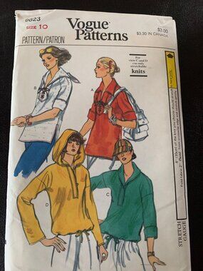 Vogue Misses Top Shirt Sewing Pattern 9823 Size 10 - Uncut